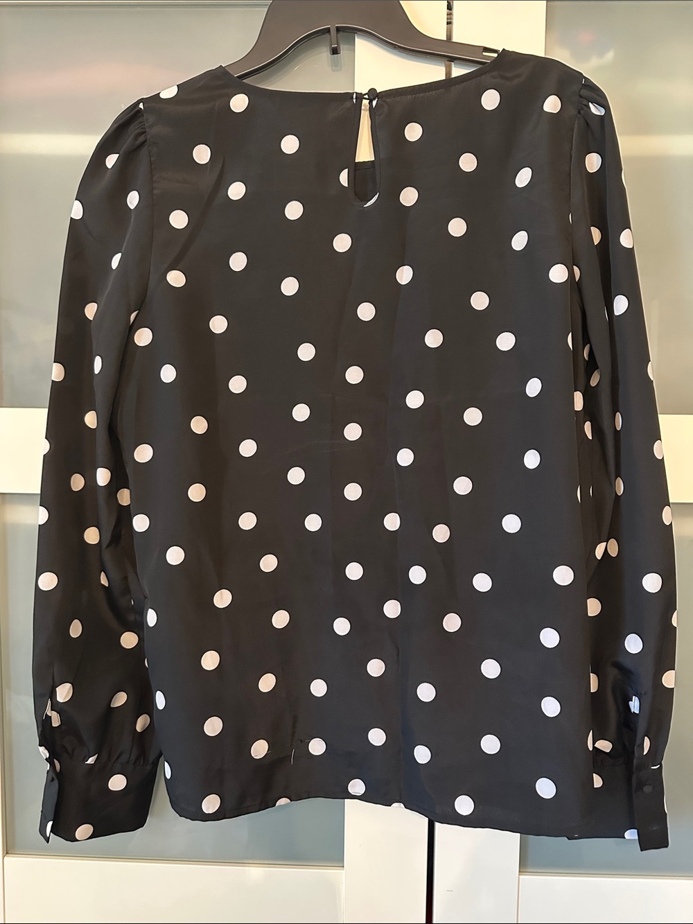 J. Crew Black Blouse with White Polka Dots - Puff Sleeve - Picture 3 of 3